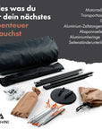MALITENT Motorrad Zelt Lieferumfang: Motorradzelt, Transporttasche, Lenkergurt, 2x Zelttangen, 5x Abspannseile, 10x Aluminiumheringe, Seitenständerunterlage