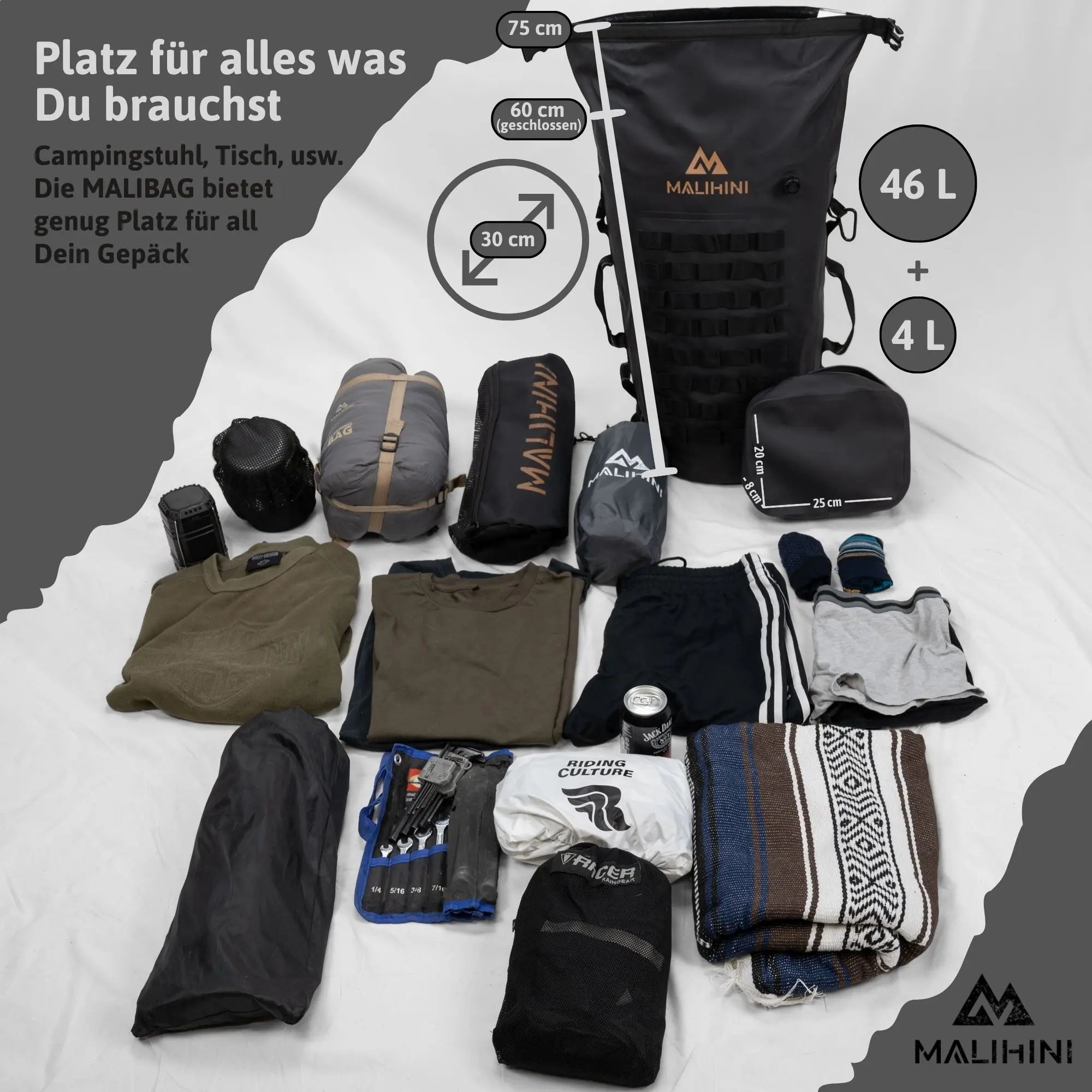 MALIBAG Sissybar Tasche 50 Liter Volumen, 30 cm Durchmesser, geschlossen 60 cm hoch