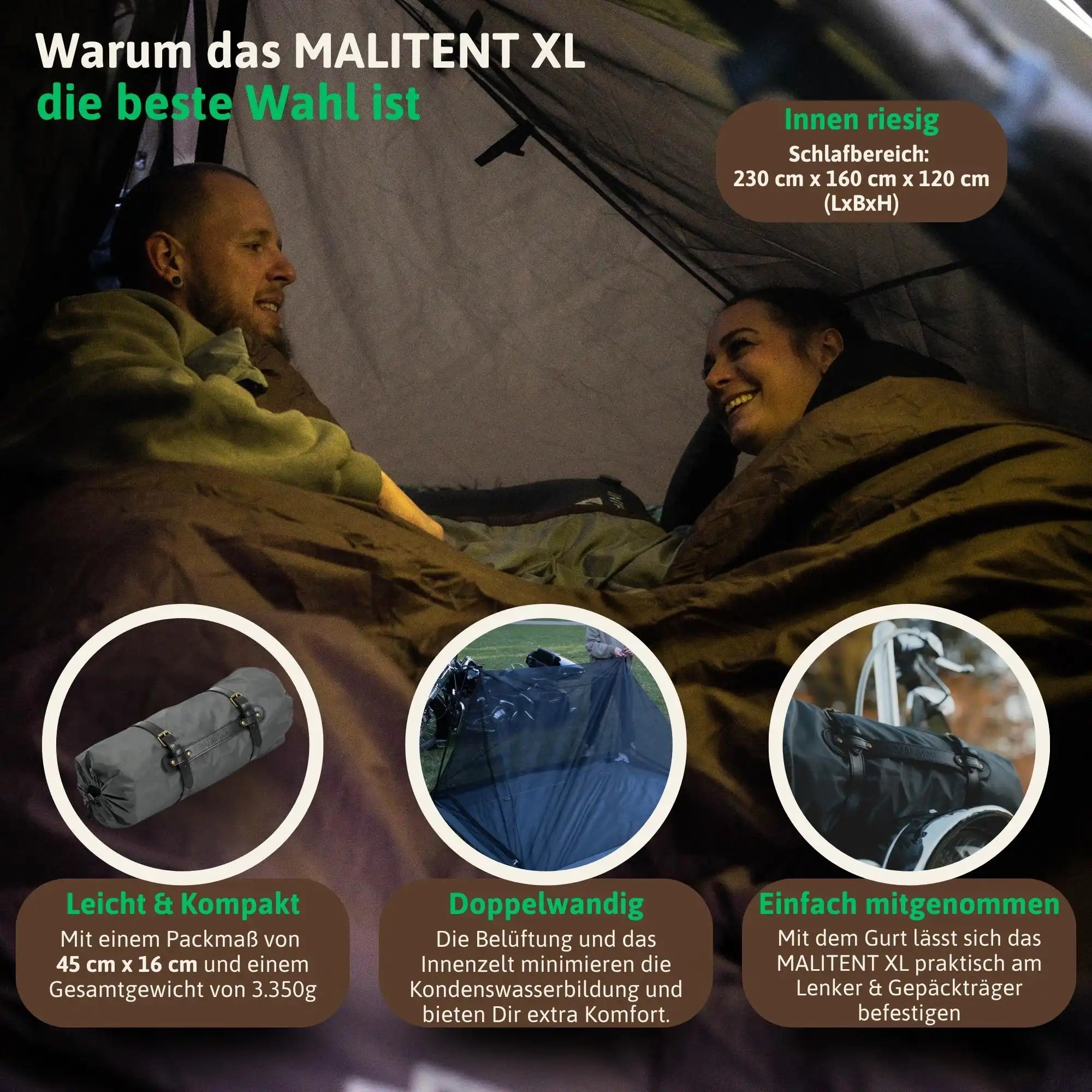 zelt gepäckträger MALITENT XL Motorrad Zelt für 2 Personen