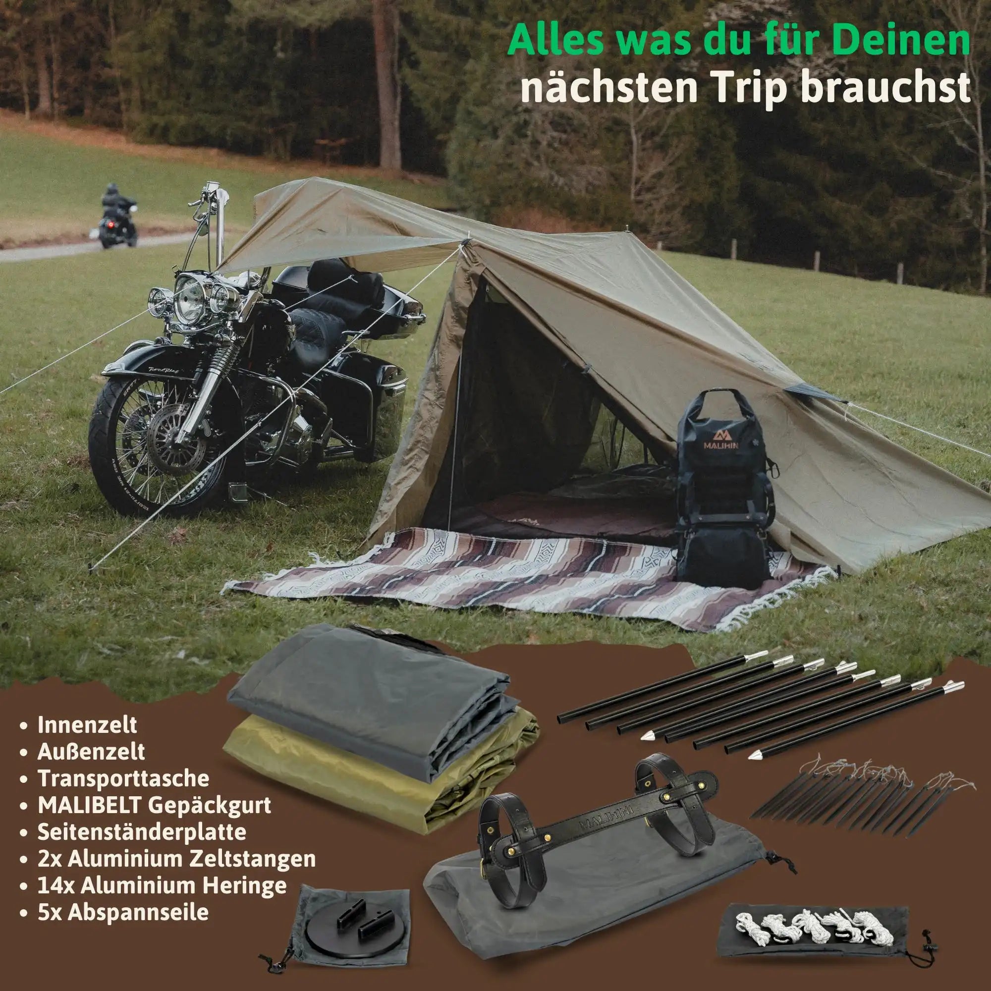 MALITENT XL Motorrad Zelt für 2 Personen